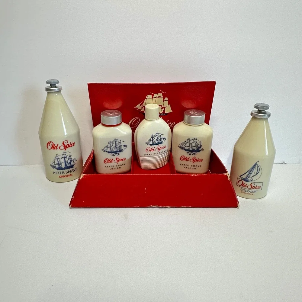 Old Spice Deluxe Traveler Set Mens Vintage Ivory Red Shulton Cologne After Shave